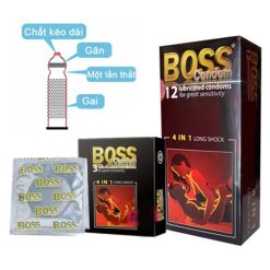 Bao cao su Boss 4 in 1 - Kéo dài thời gian có gân gai (hộp 12c)
