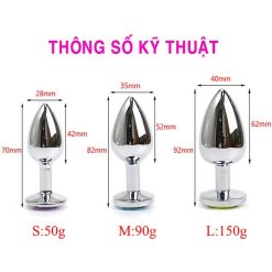 Phích cắm hậu môn Inox đế pha lê (Size S, M, L) - Ảnh 3